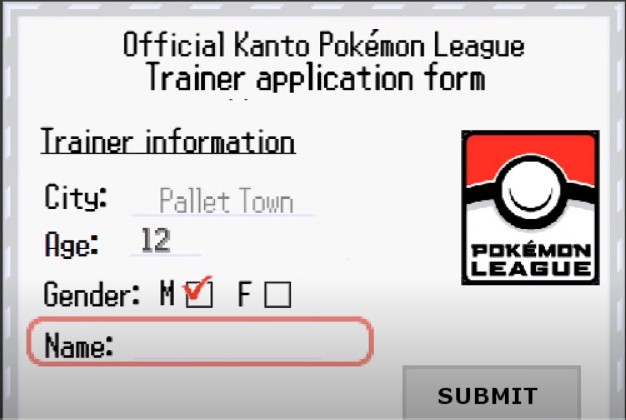 Official Kanto Pokemon League Trainer Application form